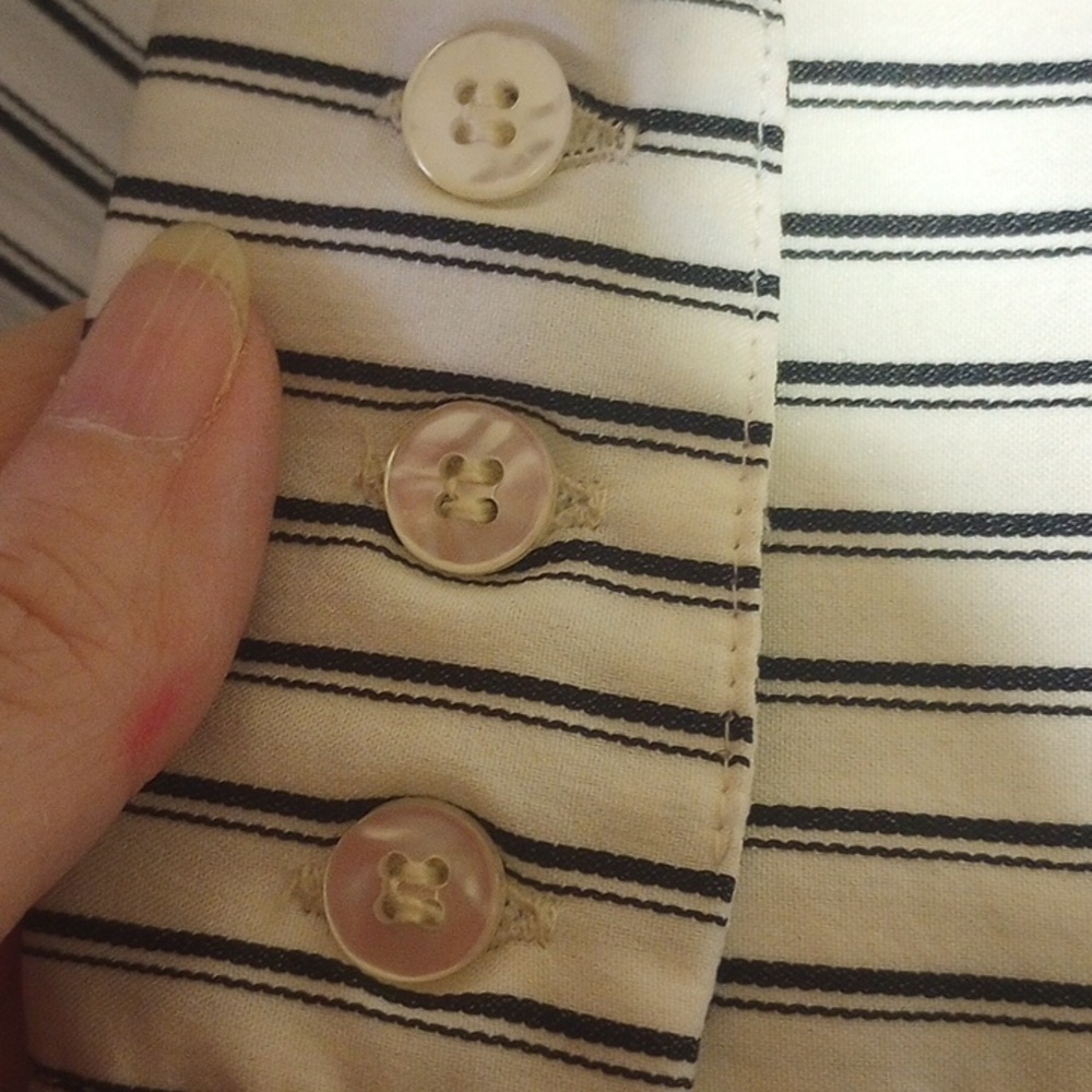 Levi Strauss Cream/White & Black Striped Polyester Vintage Blouse w/ High Neck - Picture 4 of 6